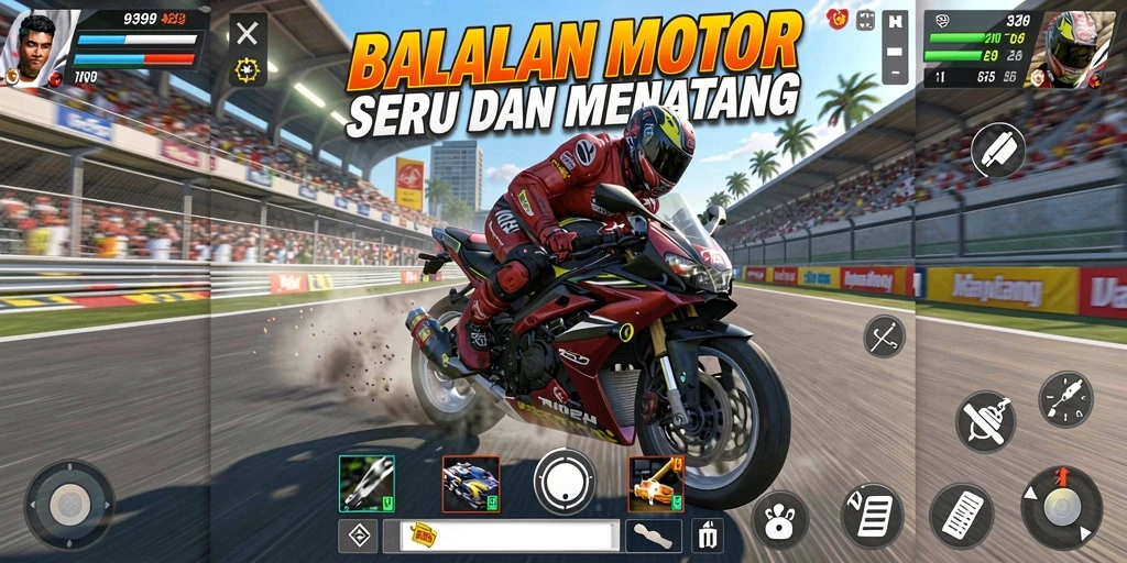 Screenshot gameplay seru balapan motor di 9399.