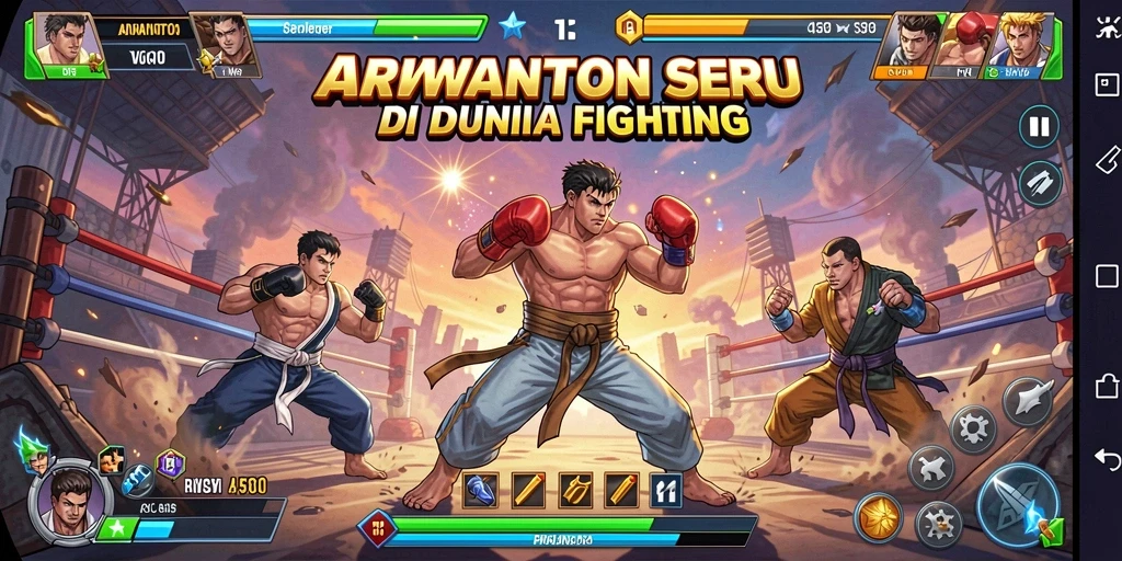 Screenshot utama ARWANATOTO menampilkan aksi pertarungan yang mendebarkan dan karakter yang dinamis.