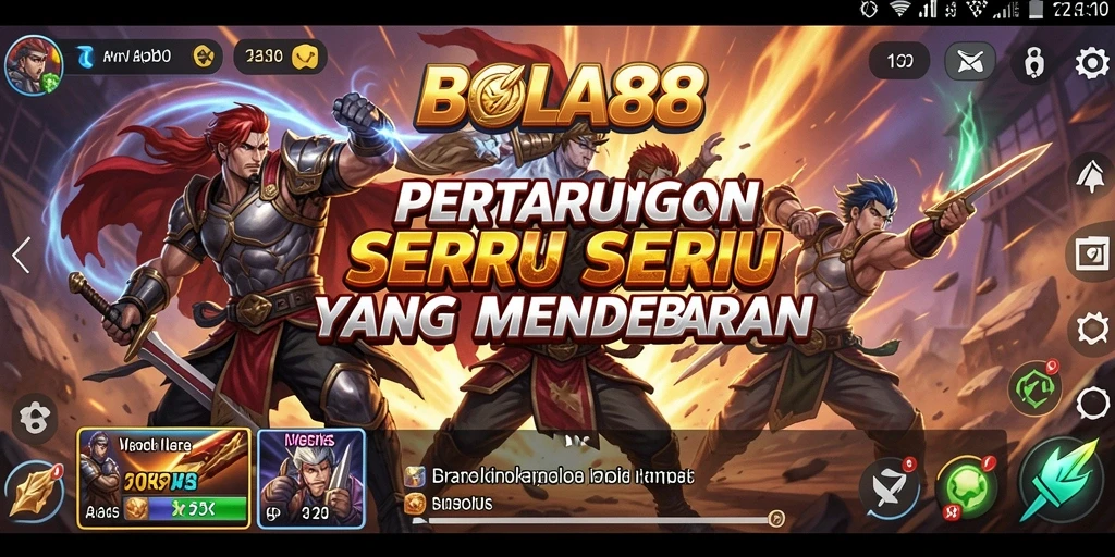 Tampilan gameplay <strong>BOLA88</strong> yang menampilkan pertarungan seru dan karakter unik.