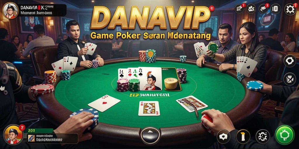 Tampilan gameplay poker yang seru dan interaktif di DANAVIP.