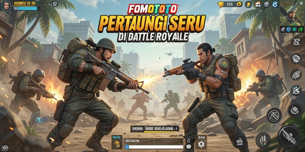 Gameplay FOMOTOTO yang mendebarkan dalam Pertarungan Battle Royale.