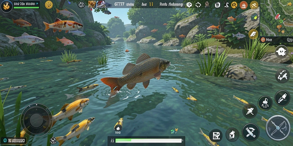 Screenshot gameplay GT777 menunjukkan serunya memancing ikan di laut.