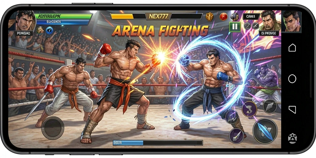 Tampilan gameplay mendebarkan di arena Fighting NEX777.
