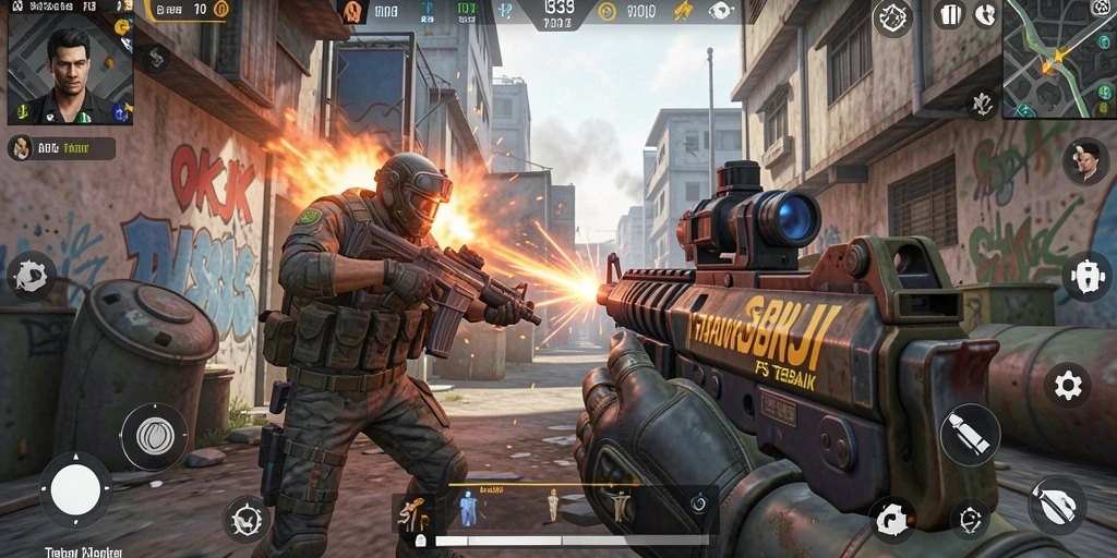 Tampilan gameplay seru dan menantang dalam OKJK FPS.
