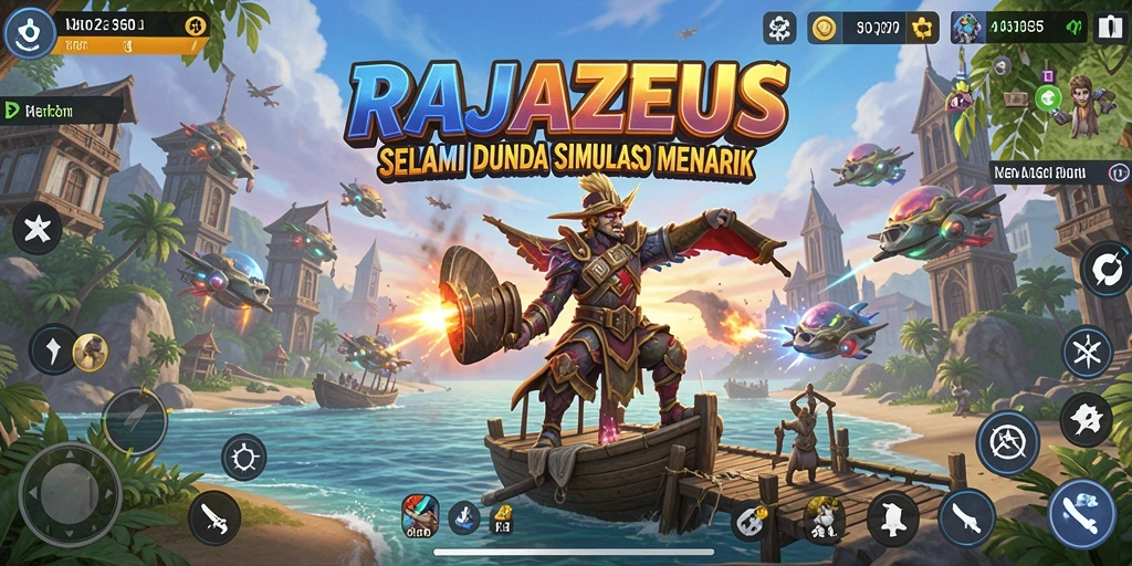 Tangkapan layar gameplay RAJAZEUS yang menunjukkan simulasi dunia yang dinamis.